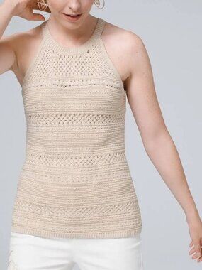 White House Black Market Sweater Size Medium Shimmer Beige Sleeveless Tank Top